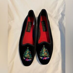 *EUC* Basic Editions Black Velvet Christmas Tree Flats/Shoes - Women Size 6 1/2